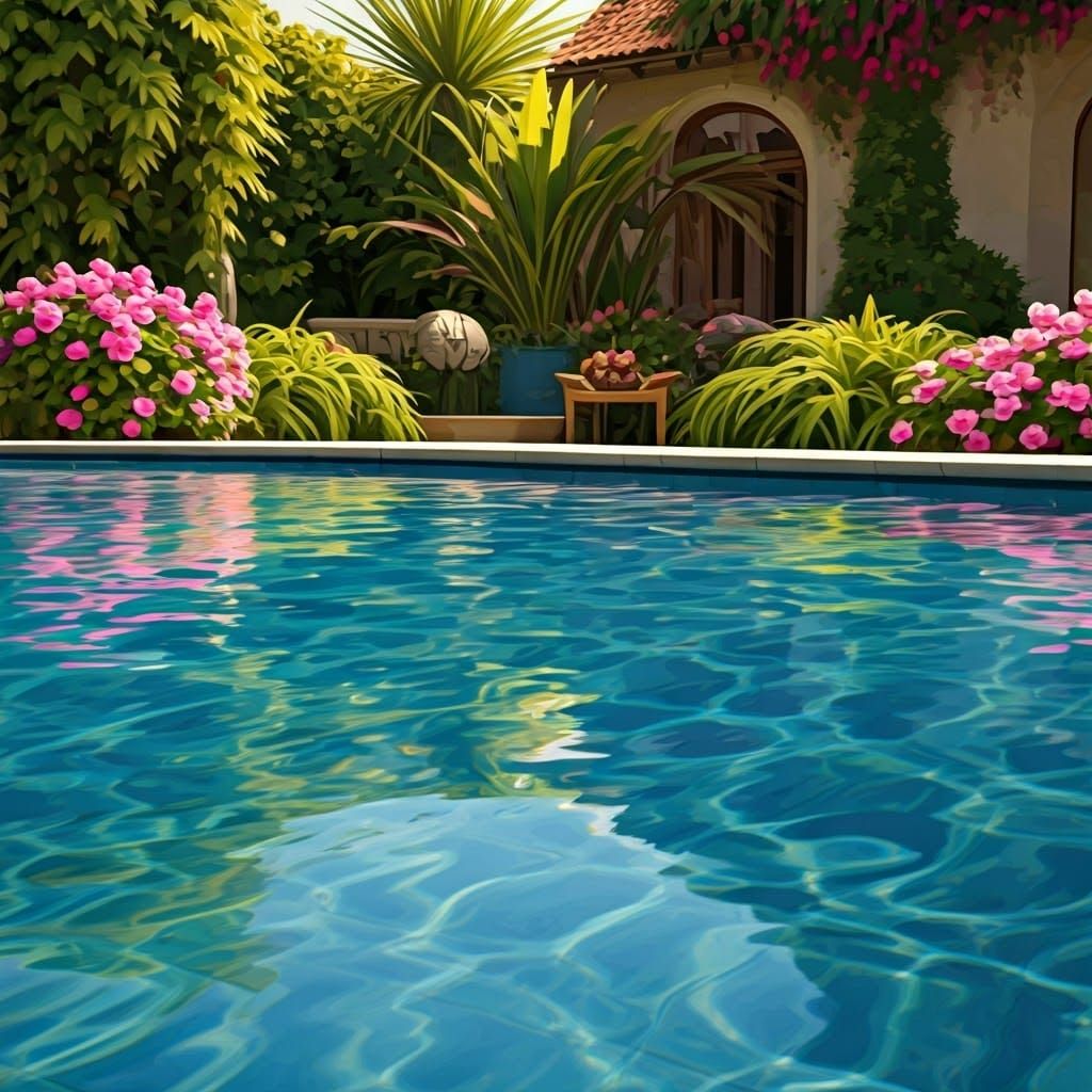 Luxurious Villa Pool Scene in Abstract Vector Fractal Style