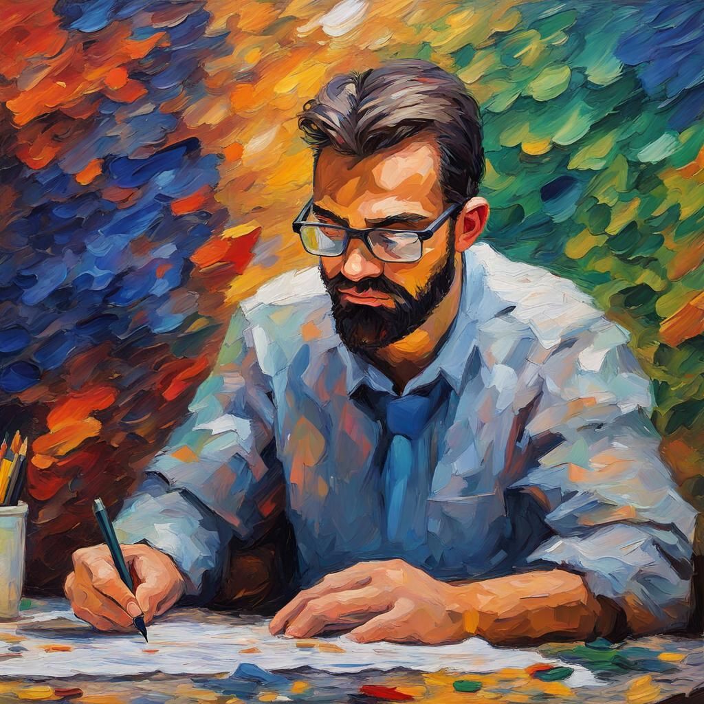 Project Manager's Productivity, in Expressionist Oil Paintin...