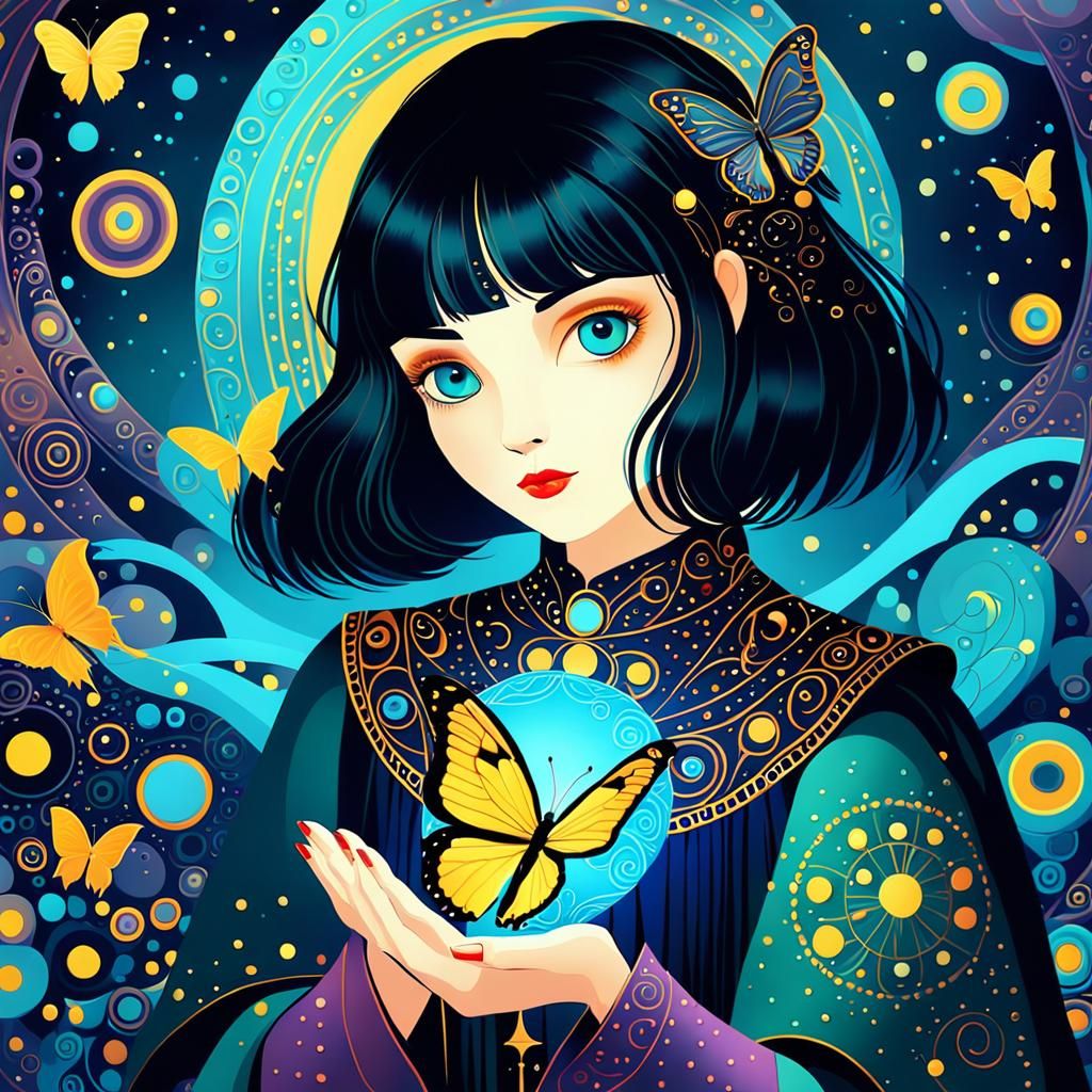 Girl with Butterfly in Rosina Wachtmeister Style