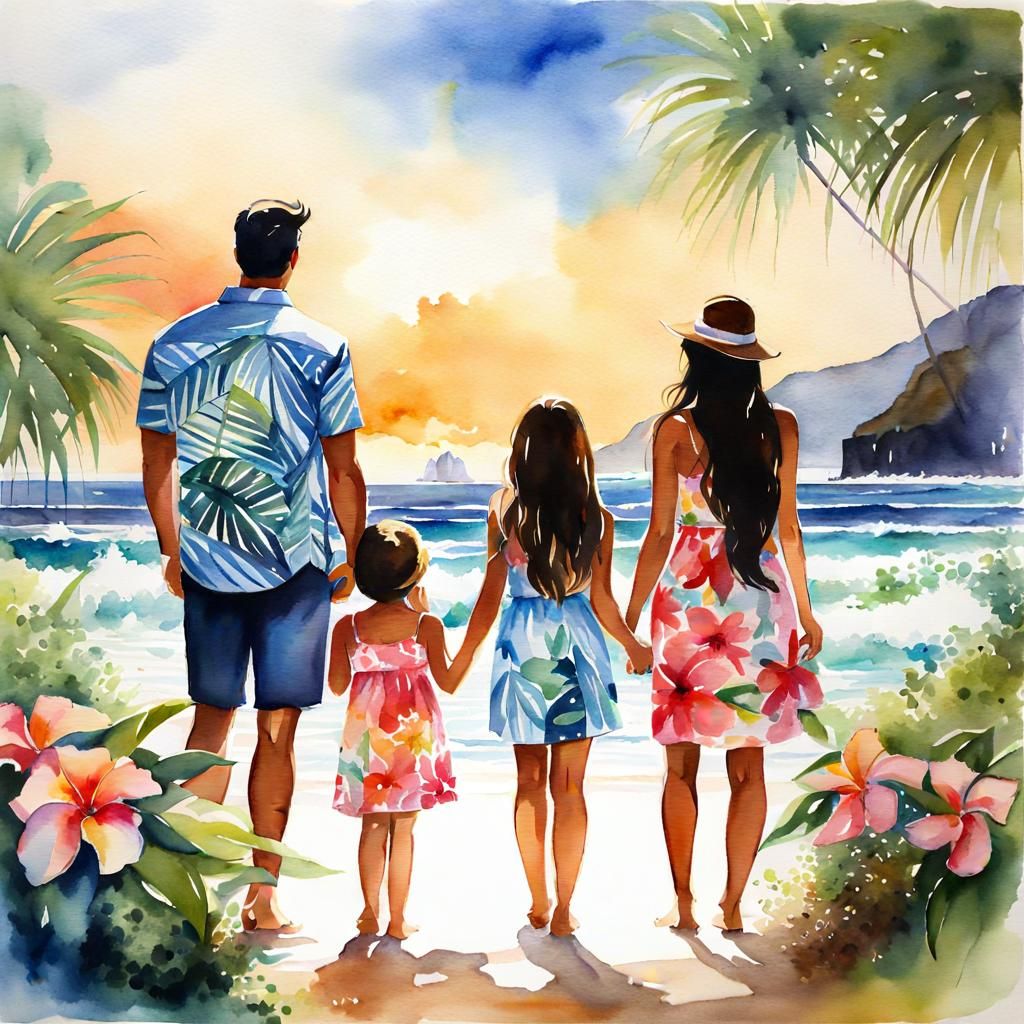 Family in Hawaii, watercolor