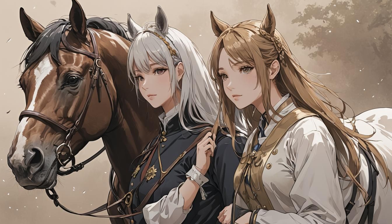 Girl and Horse in Anime Style