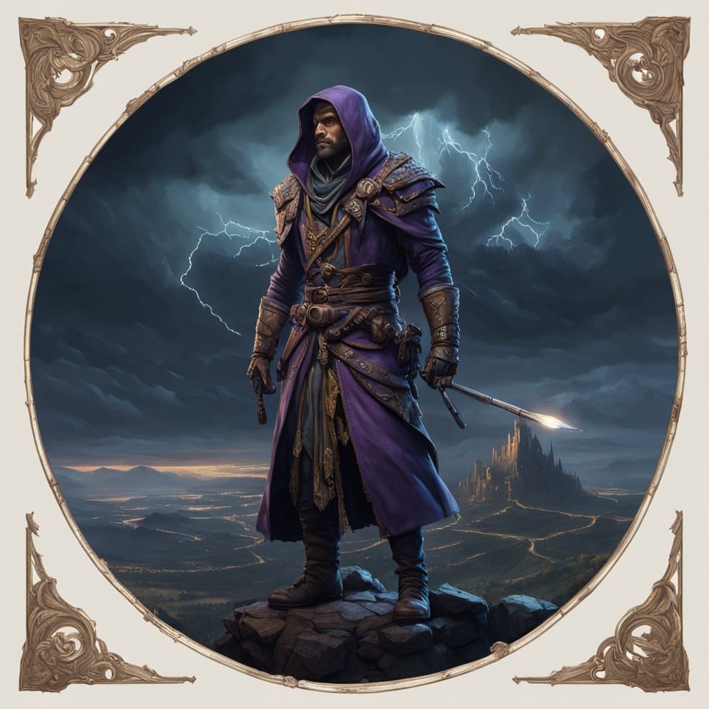 Dark Fantasy Wanderer in Approaching Storm