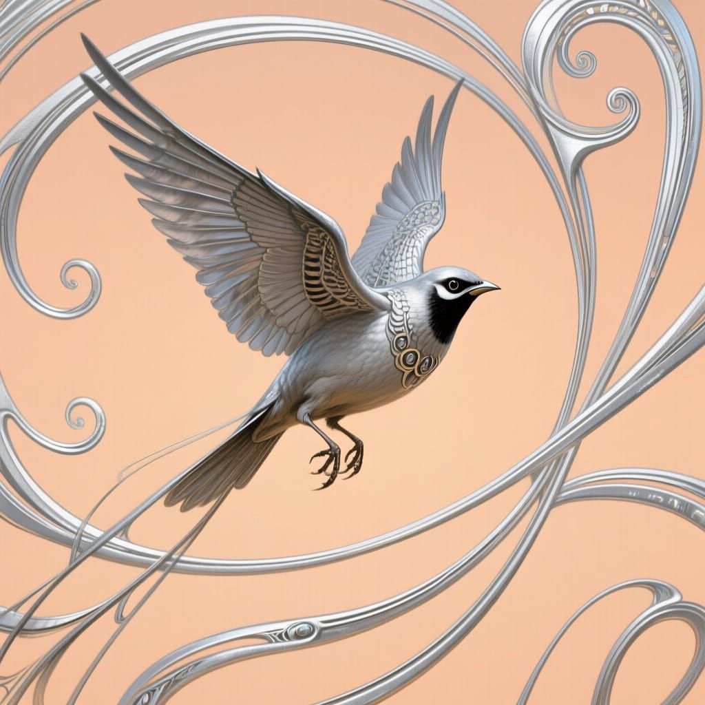 Regal Silvertärna Bird in Flight, Art Nouveau Style