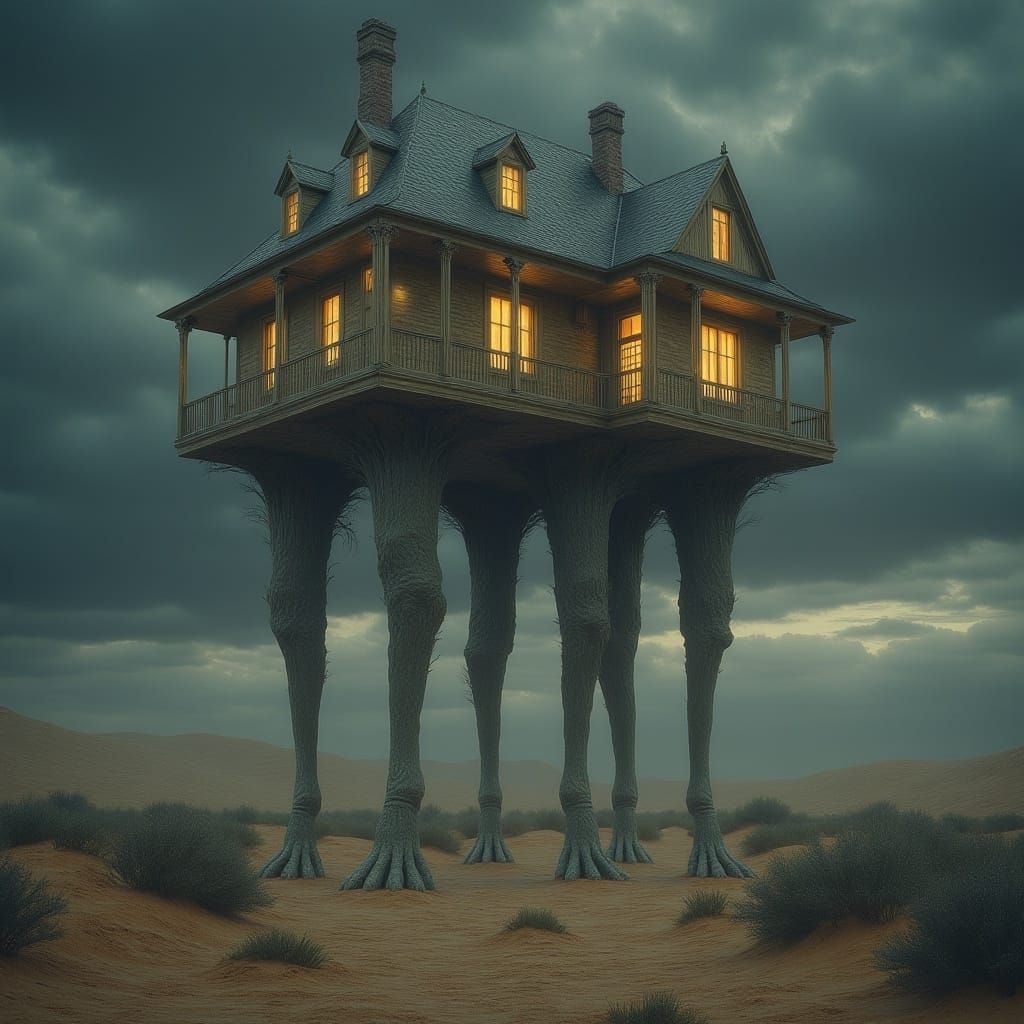 Surreal House Walks Through Desert Landscape