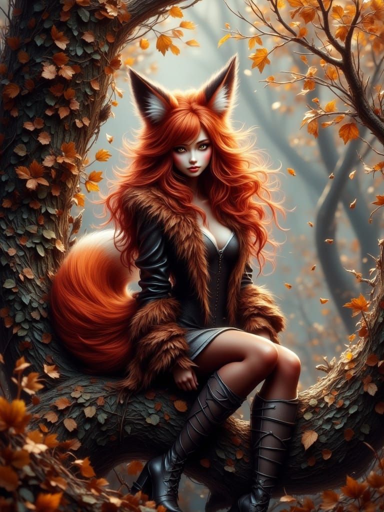 Gothic Fox-Guardian in Autumn Wonderland