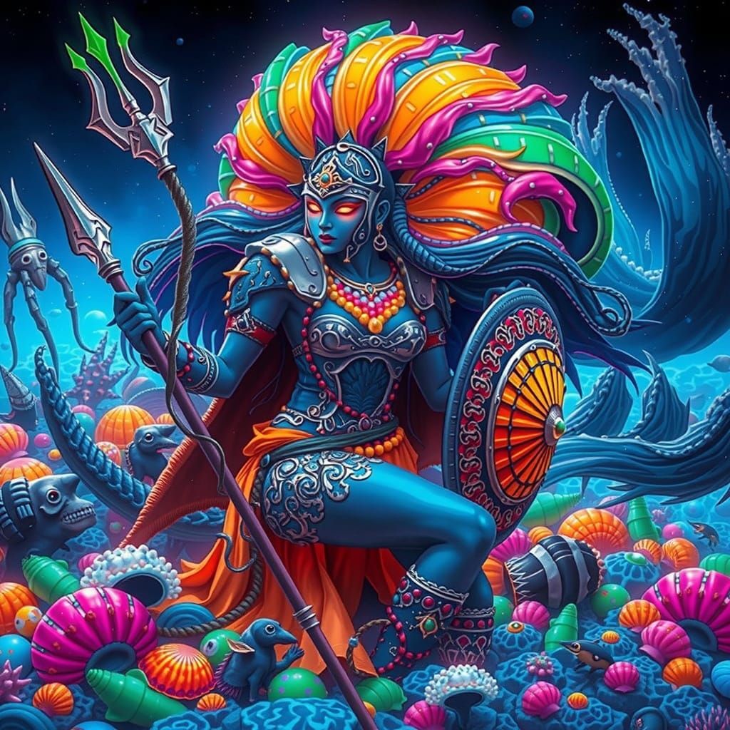 Atlantis Shield Maiden in Bioluminescent Coral Reef