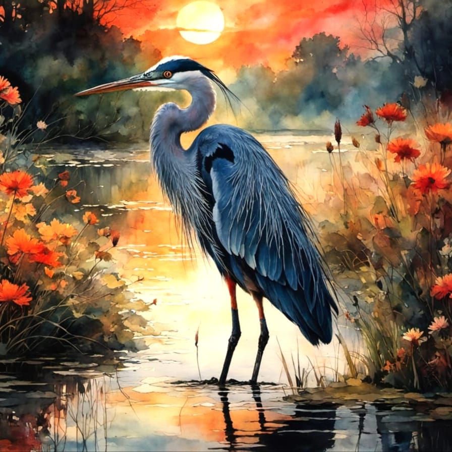 Beautiful heron at sunset