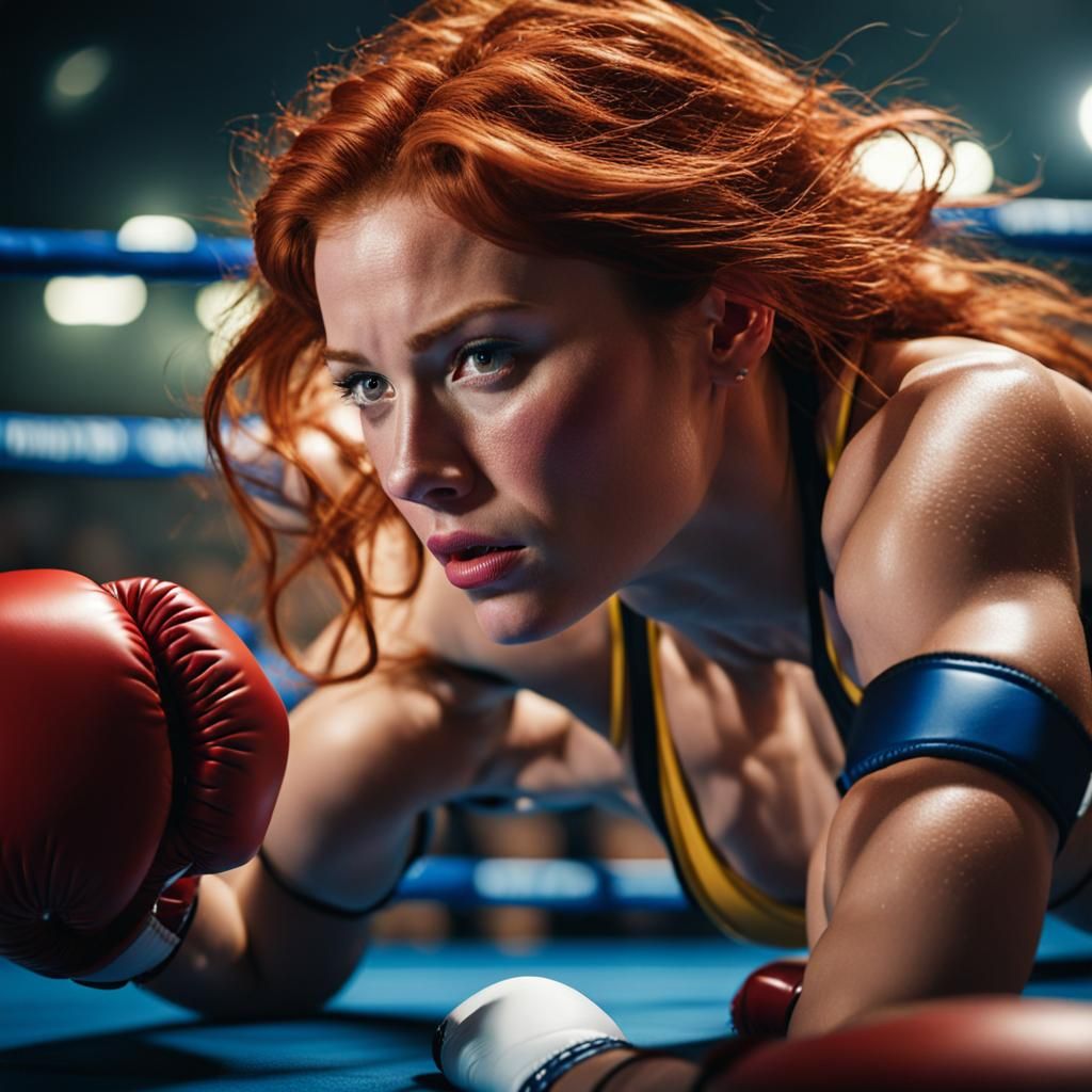 Redhead Boxer Knocked Out: Hyperrealistic Emotional Photogra...