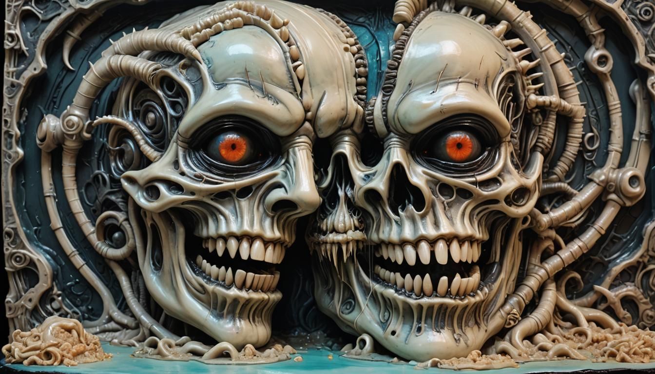 Hyperrealistic Cake with Teeth in Giger Style