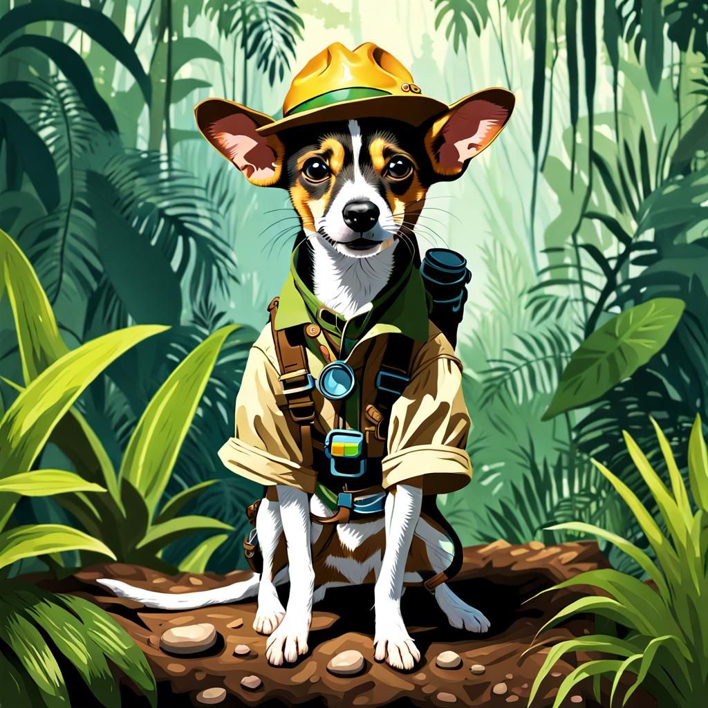 Rat Terrier Jungle Explorer in Digital Art