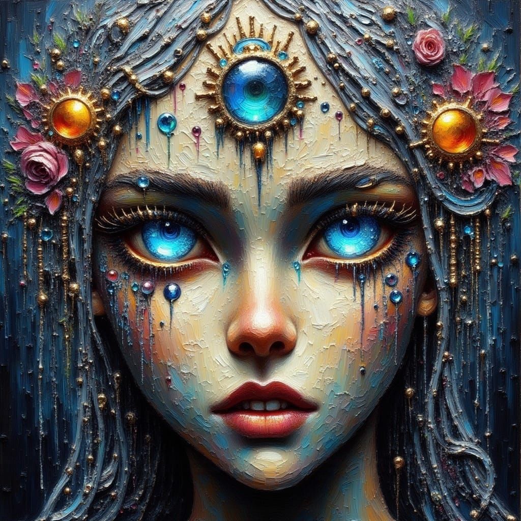 Goddess of the Moon in Vibrant Impasto Art