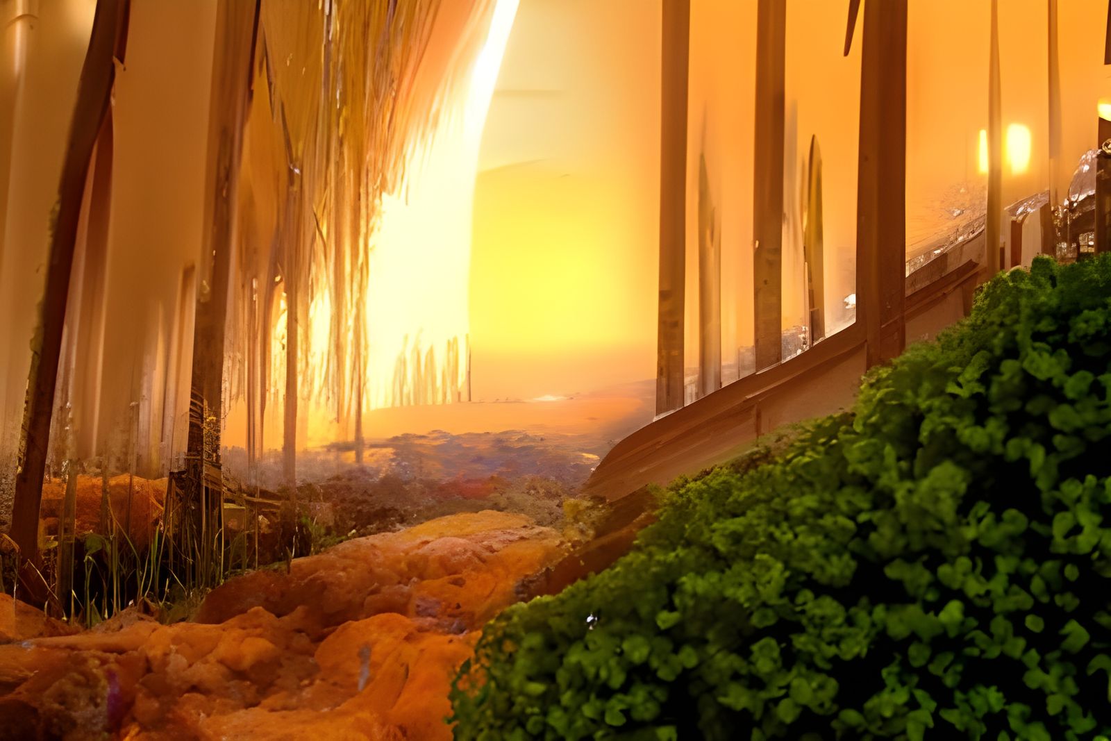 Lush Forest Sunrise Digital Illustration