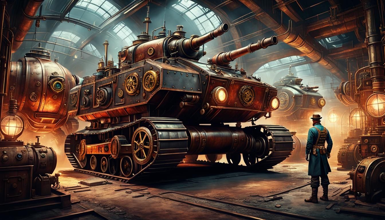 Steampunk Assault Tanks in Underground Workshop