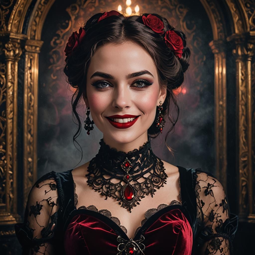 Gothic Girl in Velvet and Lace Reaches Out