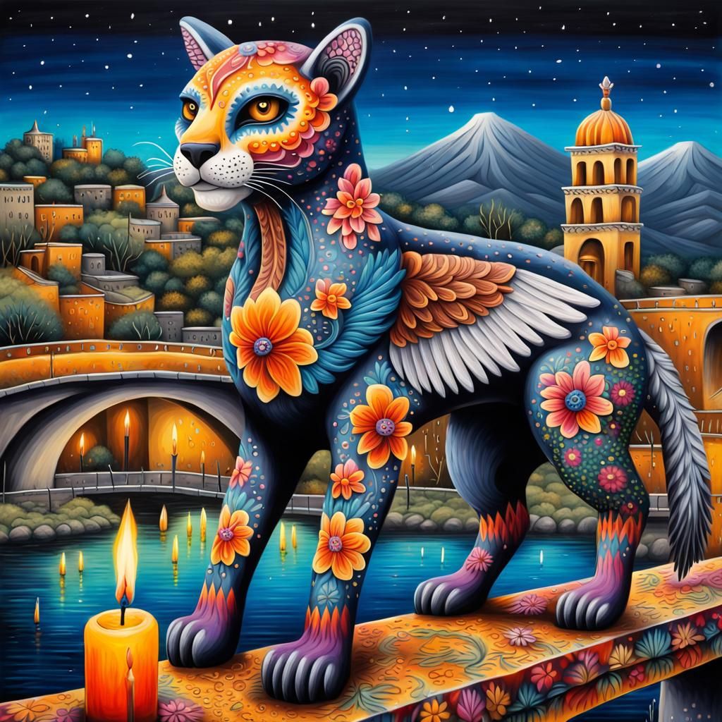 Colorful Alebrije Sculpture in a Mexican Town as Graffiti
