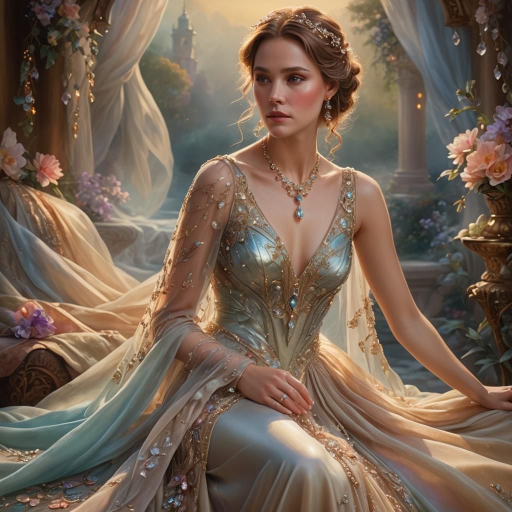 Ethereal Portrait of Woman in Elegant Gown