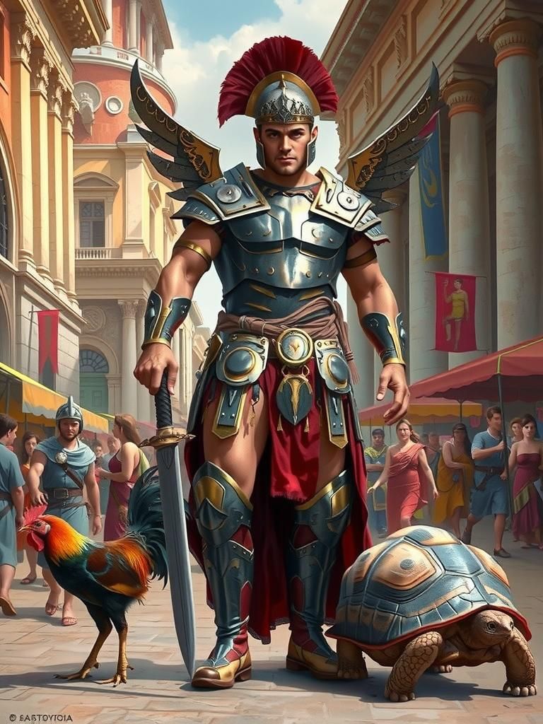 Majestic Roman Hero in Bustling Ancient City