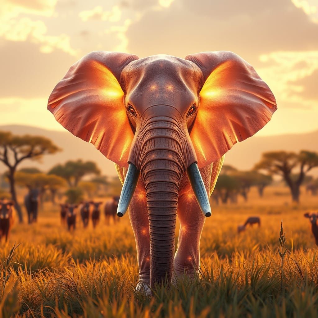 Majestic 3D Anime Elephant in Vibrant Savanna Landscape