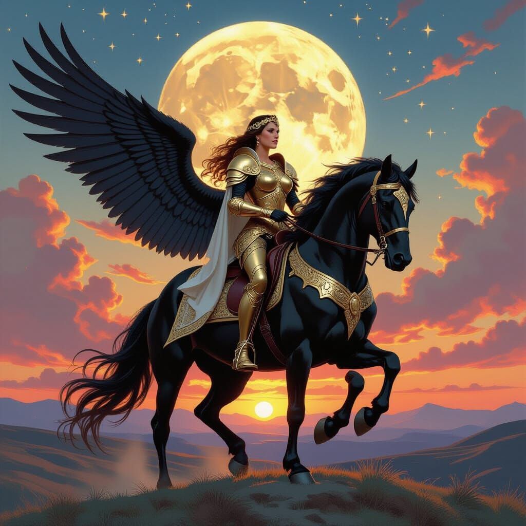 Winged Horse Warrior in Flowing Art Nouveau Style