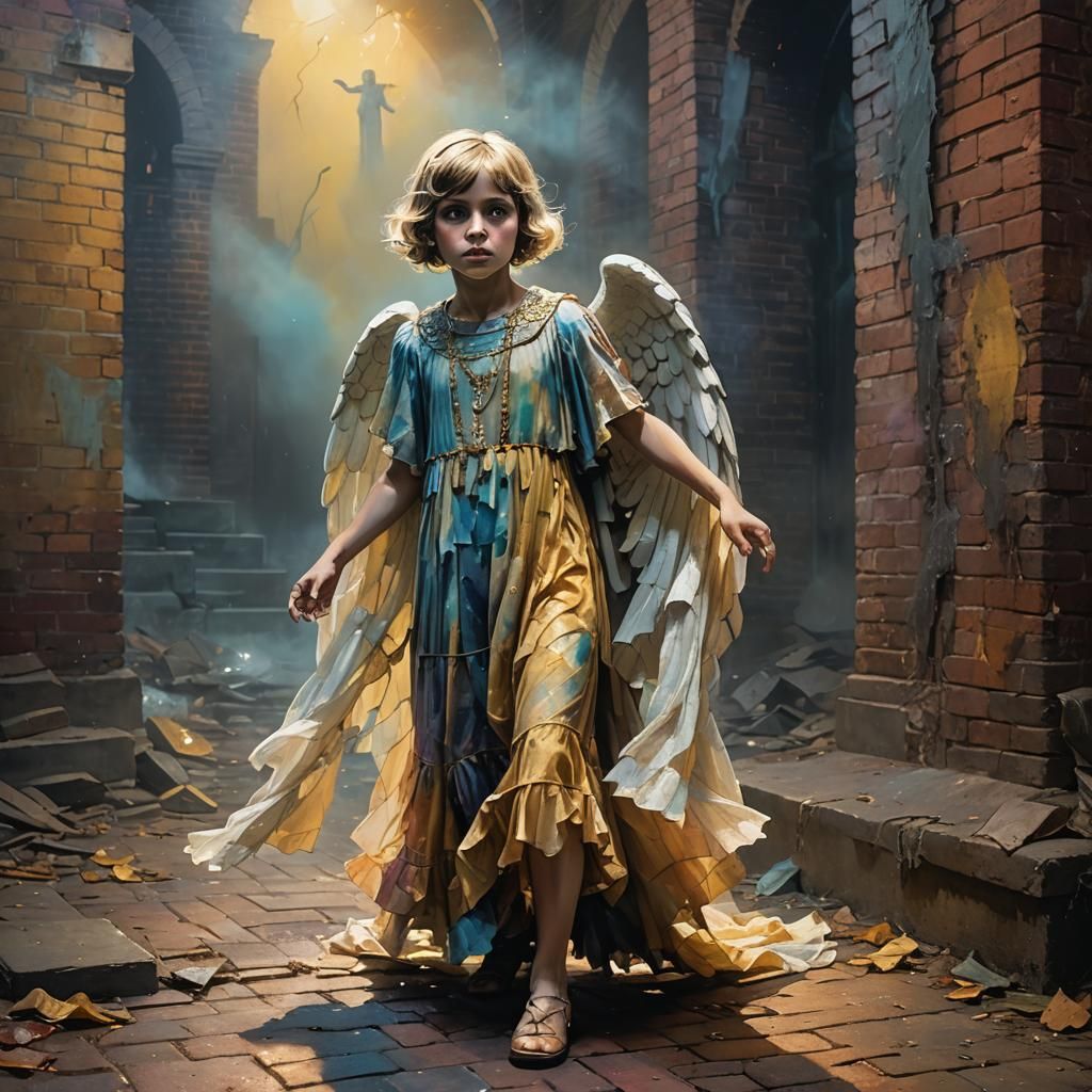 Ghostly Protector in Abandoned Church, Art Nouveau