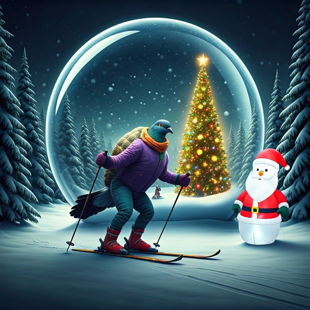 Vibrant Flockbird Skier in Whimsical Christmas Wonderland