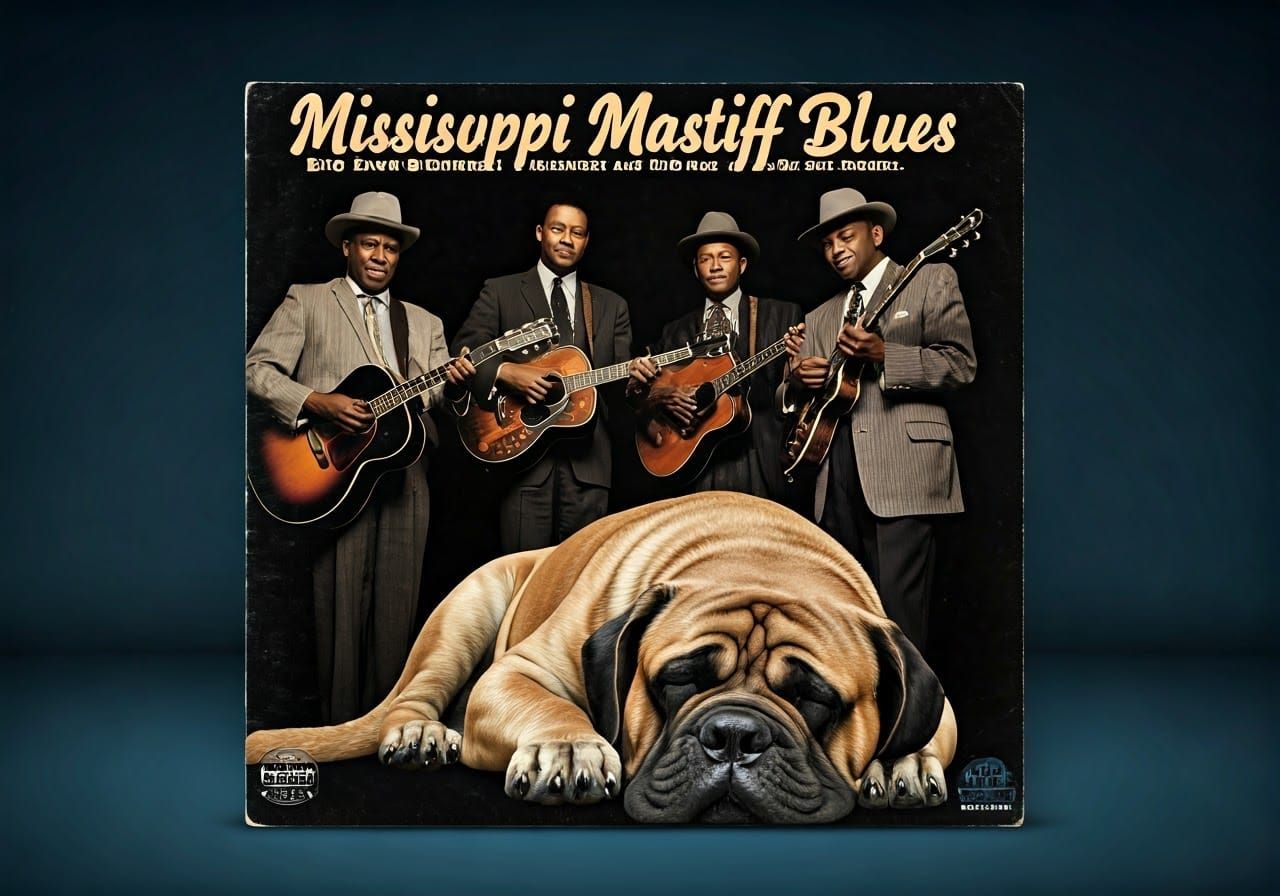 Vintage Blues Album Cover with Mastiff