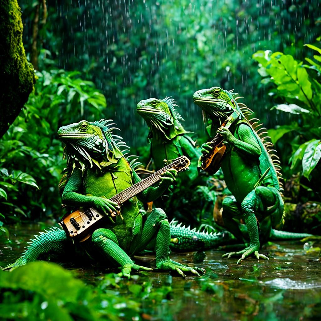 Iguanas Play Music in Rainforest Opening