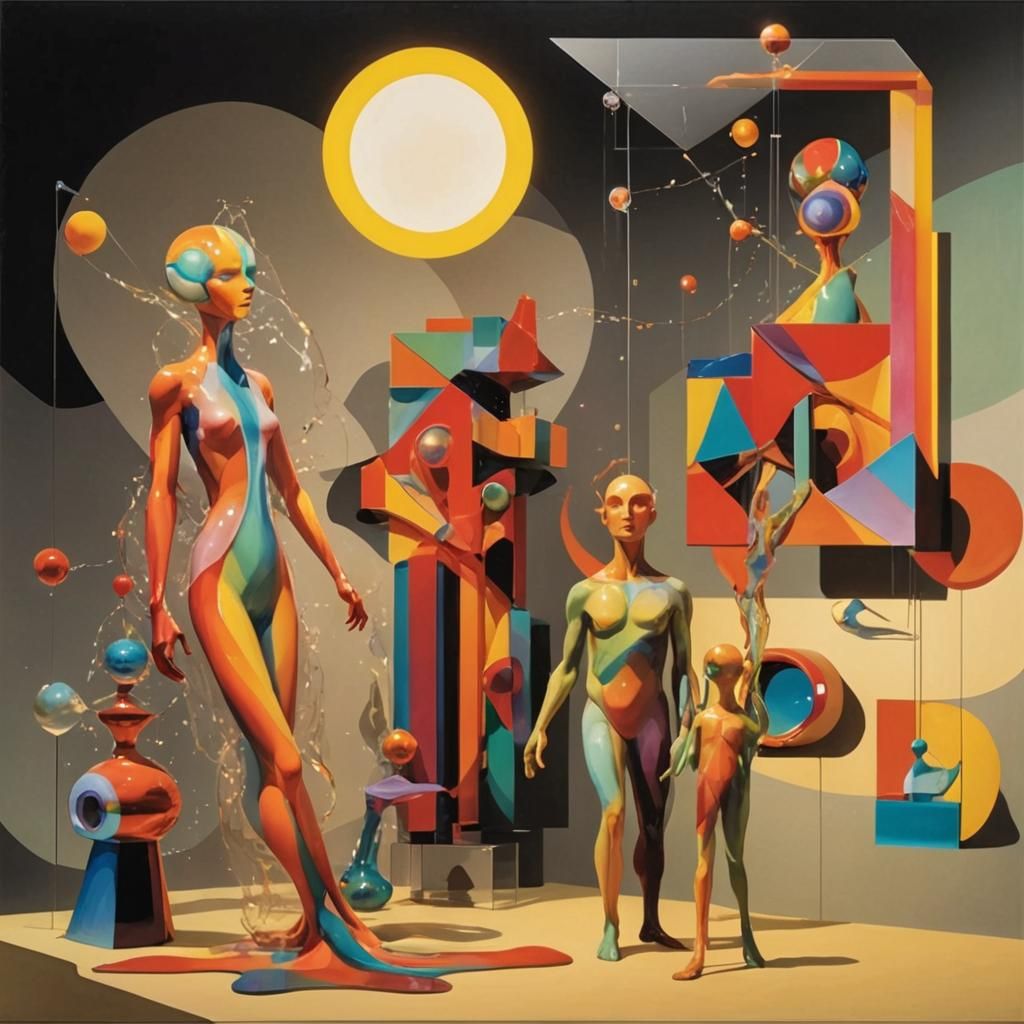 Surreal Polychrome Lightscape with Floating Sculptures