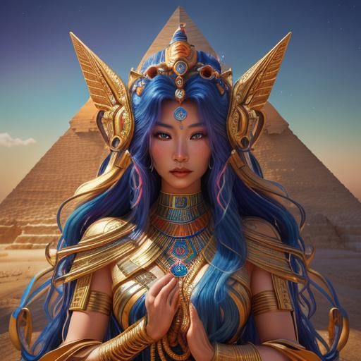 Mongolian Medusa Goddess Outside Egyptian Pyramid