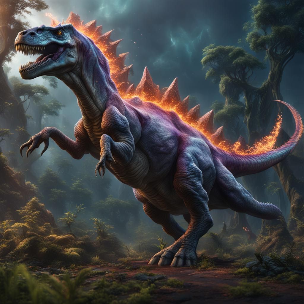 Fantastical Dinosaur Unicorn Hybrid in Detailed Matte Painti...