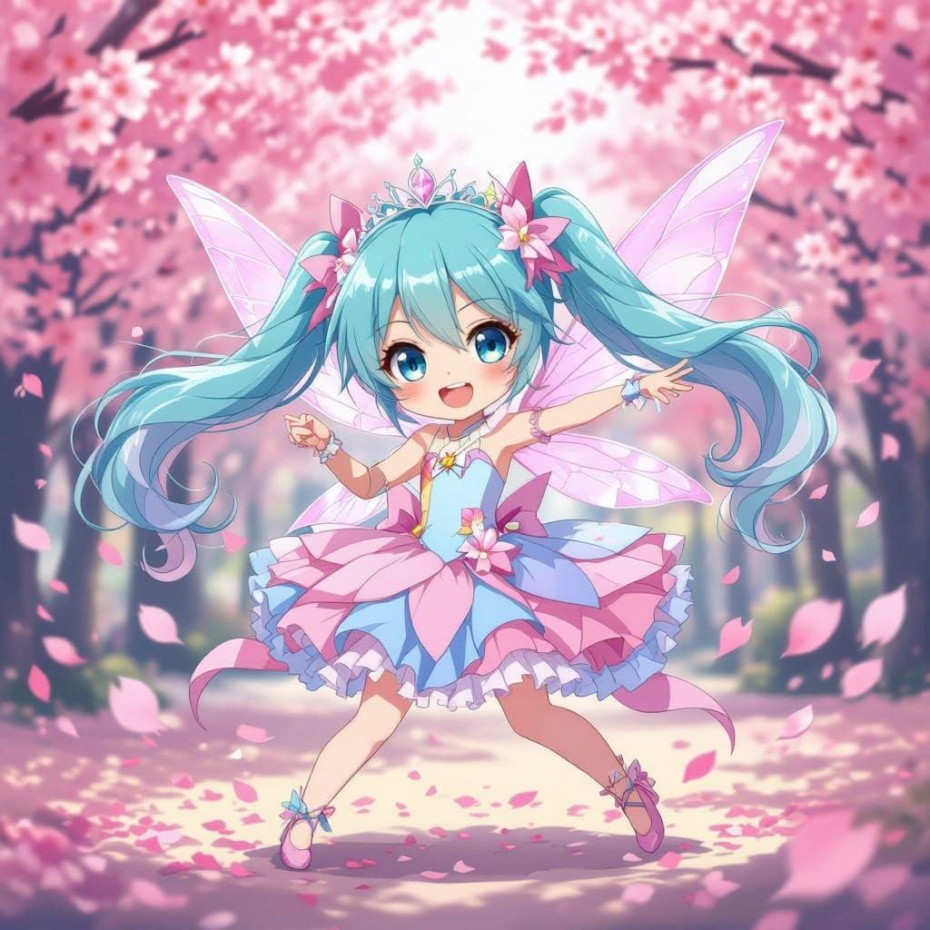 Whimsical Chibi Hatsune Miku in a Fantastical Brawl