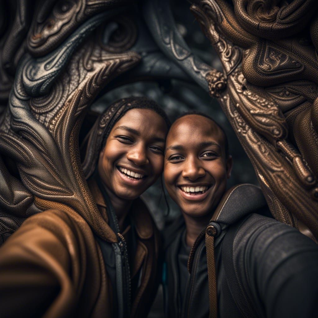 Two Friends Leap into the Void: Hyperrealistic Image