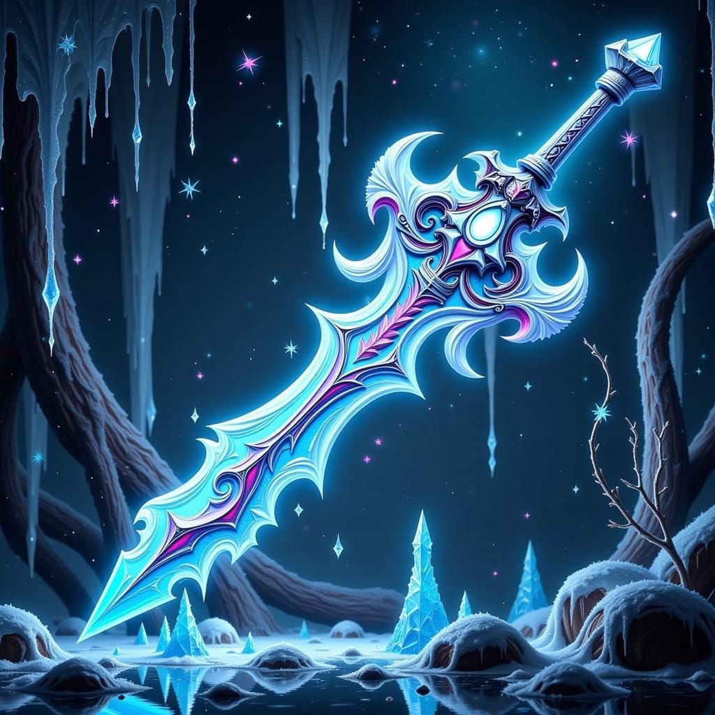 Majestic, Otherworldly Ice Sword with Iridescent Scales and ...