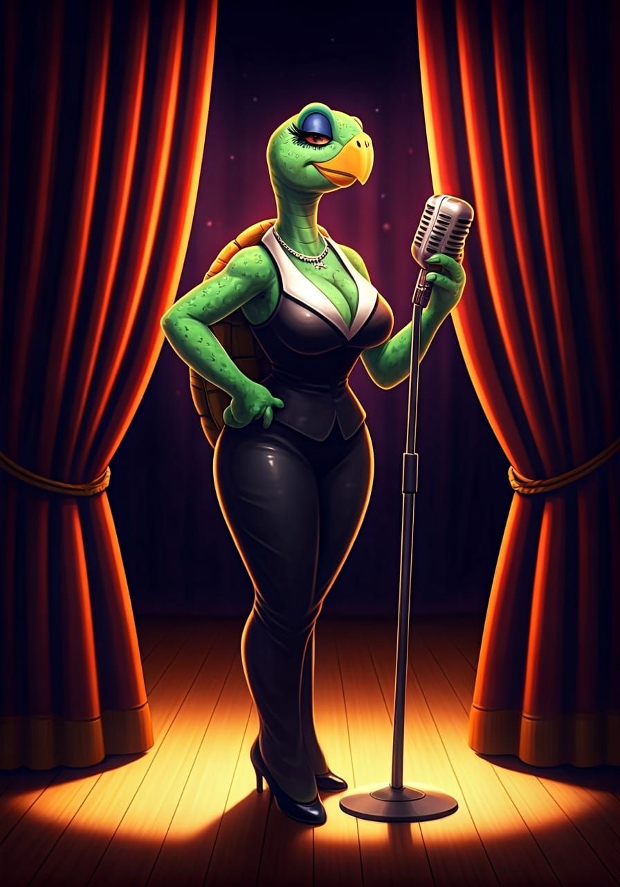 Elegant Jazz Singer Turtle in Anime Style