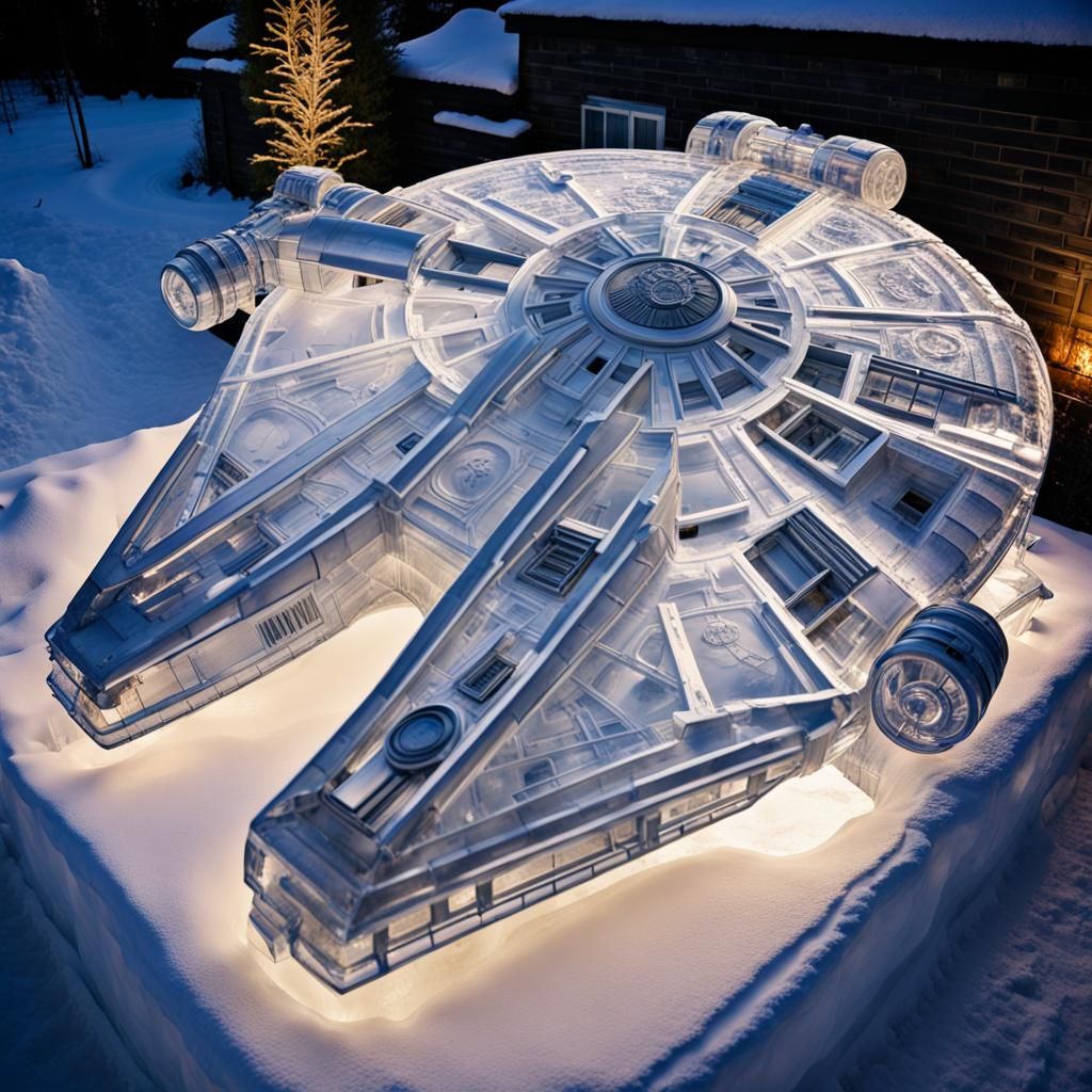 Ice sculpture of the Millenium Falcon.