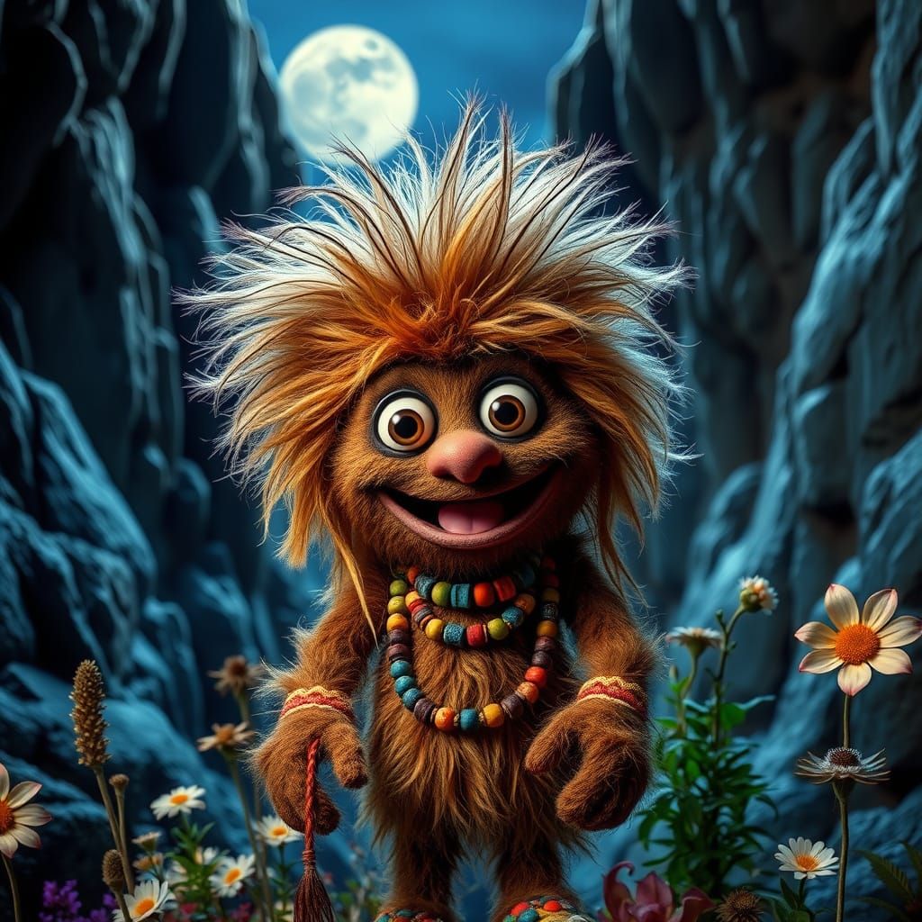 Mystical Puppet Illuminated by Moonlit Canyon