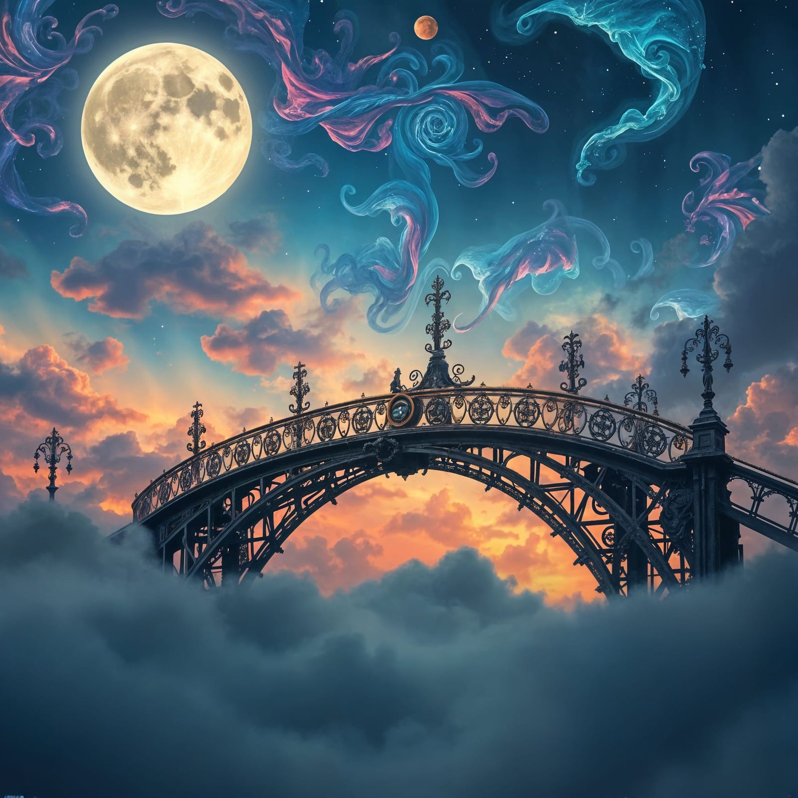 Fantasy Bridge Against Vibrant Moonlit Sky
