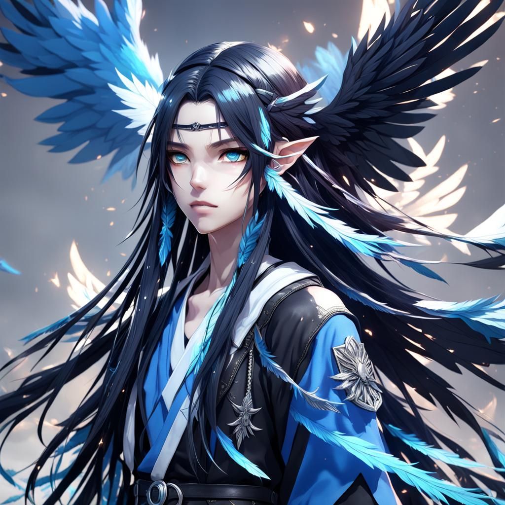 Androgynous Winged Figure in Anime Style