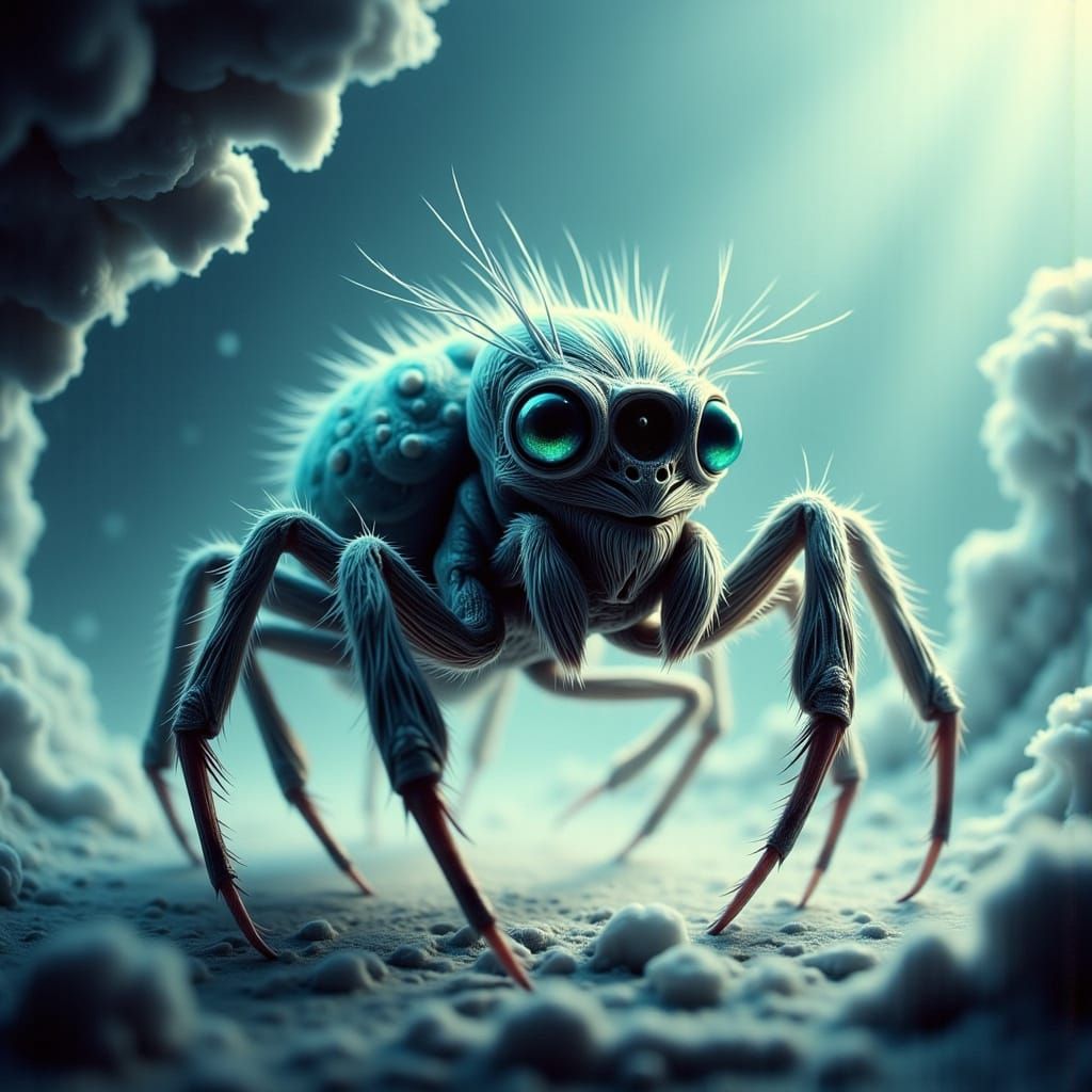 Surreal Spider Zooms Through Whimsical Dreamscape