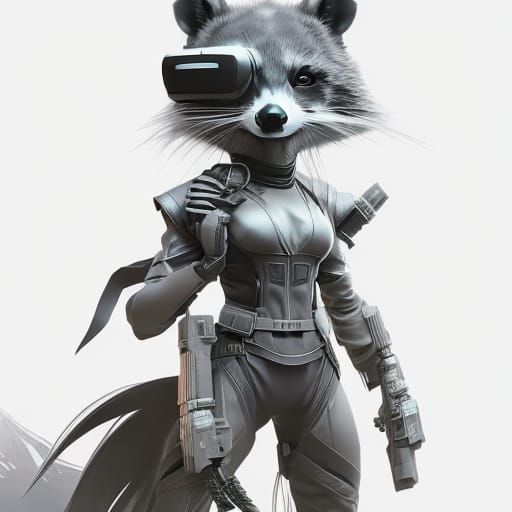 Cyberpunk Raccoon Humanoid with VR Goggles