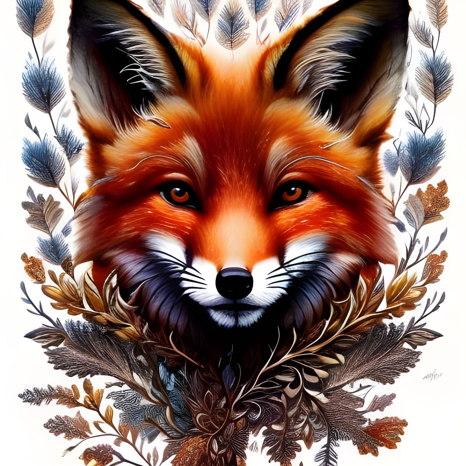 Detailed Chibi Fox Portrait in Polychromatic Style