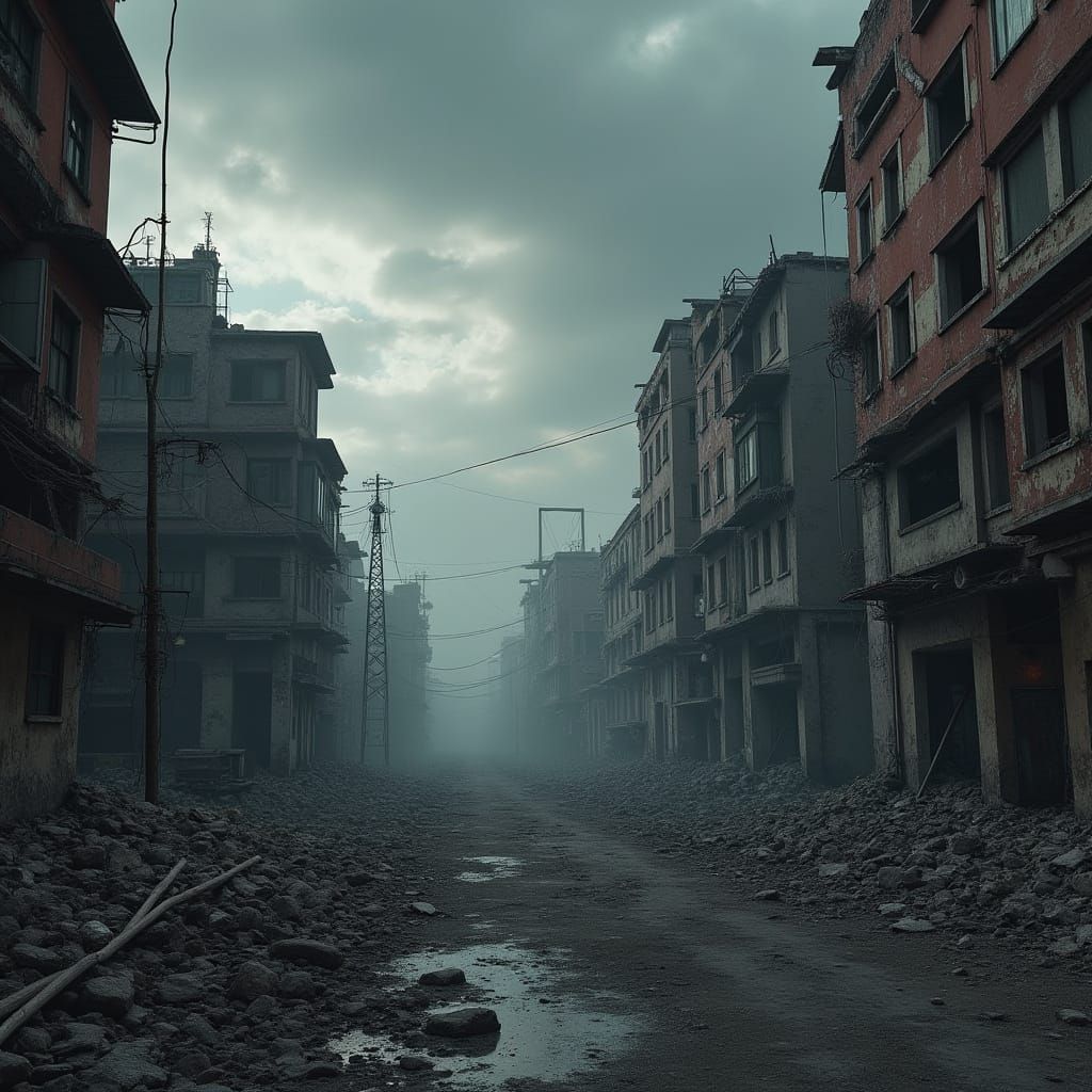 Post-Apocalyptic Cityscape with Dystopian Ruins