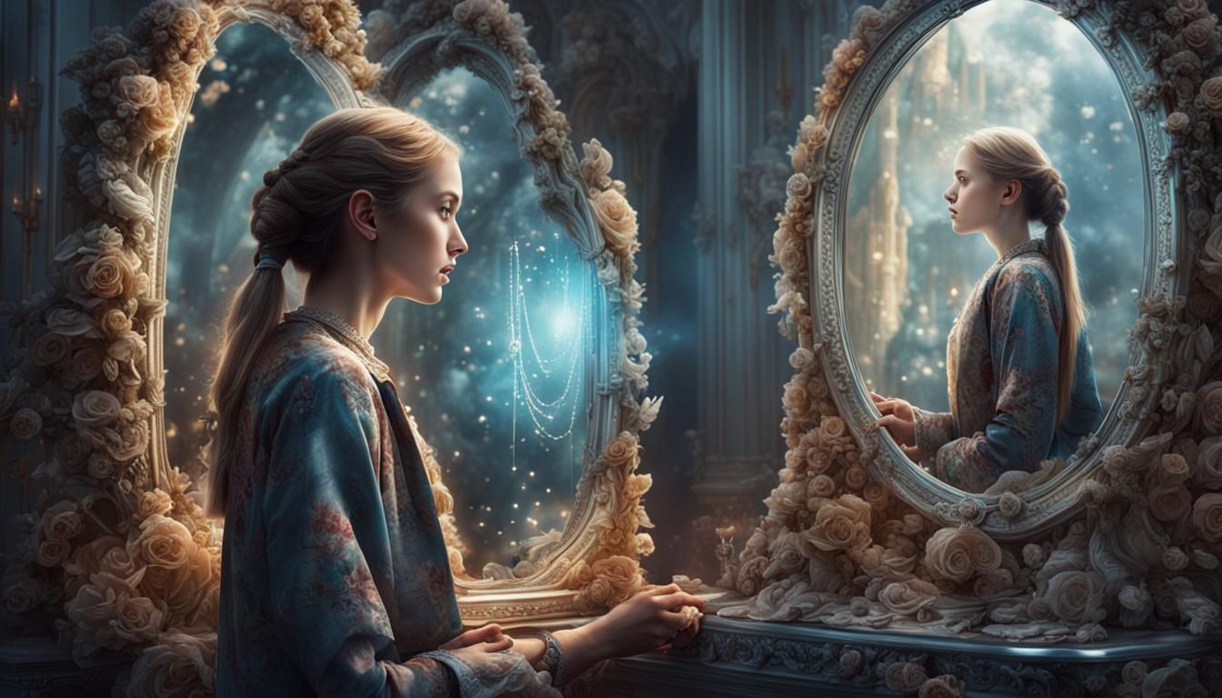 Woman's Futuristic Dreams Reflected: A Digital Painting