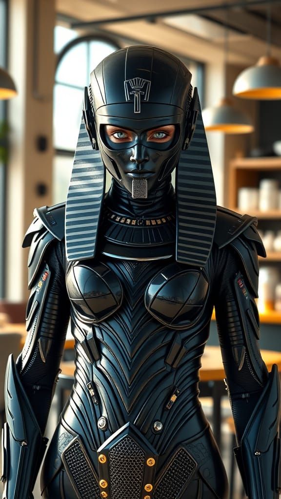 Futuristic Pharaoh Supermodel in High-Tech Armor