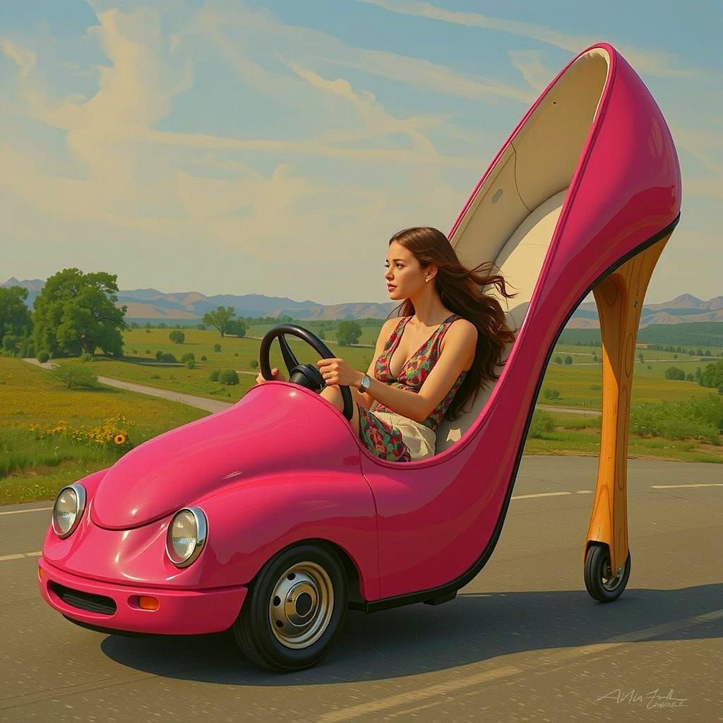 Pink High Heel Shoe Car in Digital Artwork