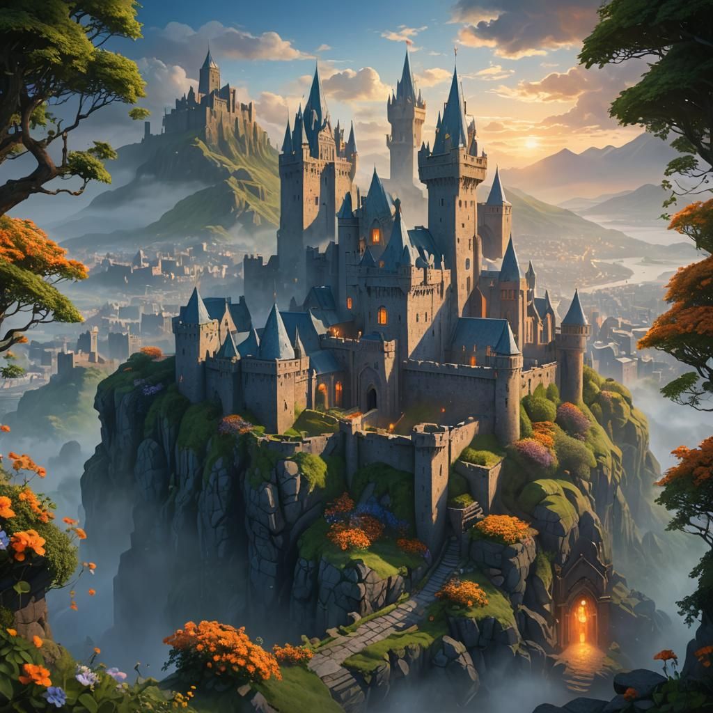 Mystical Castle Above Dublin in Concept Art Style