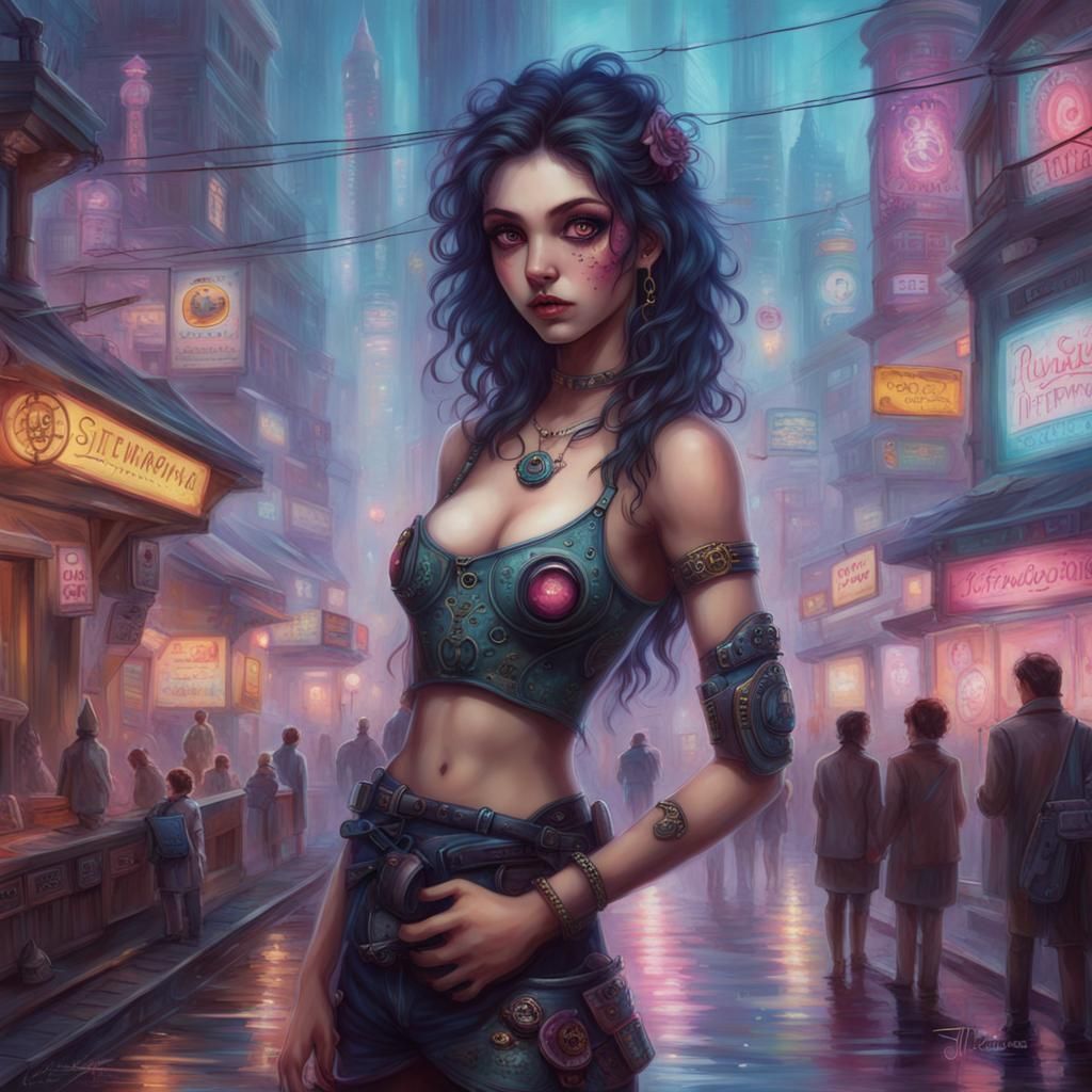 Kawaii Vampire Girl in Cyberpunk Style