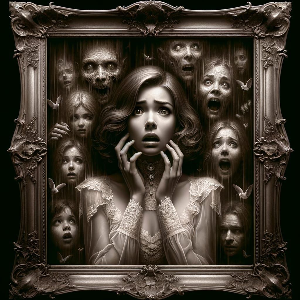 Haunting Sepia Portrait of a Terrified Woman in Victorian Ho...