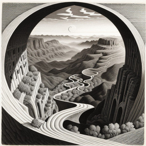 Surreal Landscape Transforms in Mind-Bending Engraving Style