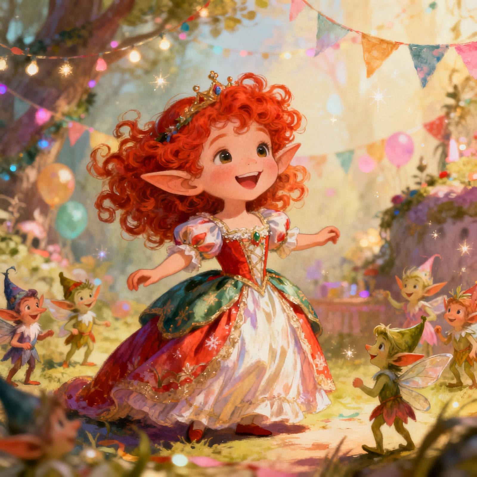 Cute Elf Princess Celebration in Storybook Style